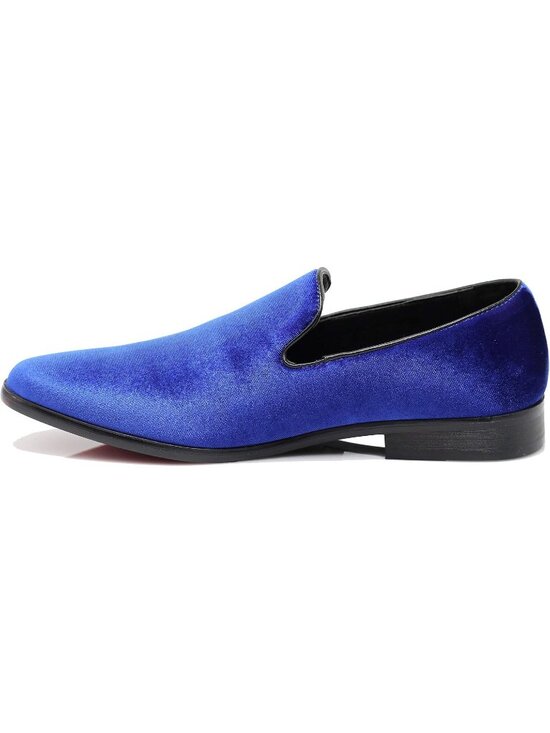 Men\'s Plain Royal Blue Vintage Velvet Loafers Slip On Classic Tuxedo Dress Shoes main image 5
